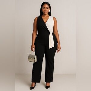 Calvin Klein Cream and black sleeveless jumpsuit